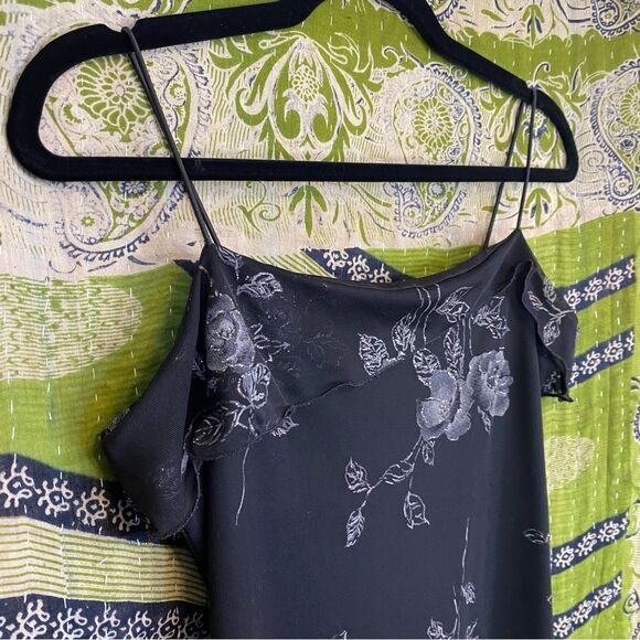 90s Byer Too! Deadstock Floral Black Midi Dress Size Small - Picture 4 of 13